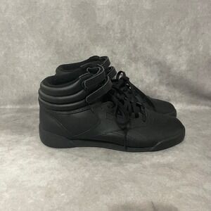 Reebok Freestyle Hi Women 5 Black Excellent J93532 High Top Leather Sneakers